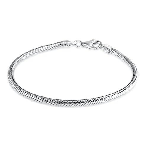 10pcs 8 inch Snake Chain Bracelet 3mm Sterling Silver plated Brass Compatible with European Pandora Beads Bracelet Necklace Jewelry Making CF177-3 - color: Silver, size: 8 inch - 10pcs
