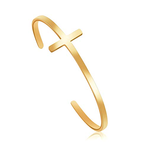 𝐂𝐫𝐨𝐬𝐬 𝐁𝐫𝐚𝐜𝐞𝐥𝐞𝐭 Religious Cuff Bangle 𝐁𝐢𝐛𝐥𝐞 𝐕𝐞𝐫𝐬𝐞 Christian Gifts Jewelry for 𝐖𝐨𝐦𝐞𝐧 - style: Gold blank cross cuff