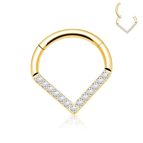 Titanium Septum Rings, Nose Rings Hoops for Women, Segment Nose Rings 16G 8mm/10mm Hypoallergenic Cartilage Conch Helix Rook Hoop Earrings - color: Teardrop-Gold, size: 16 Gauge 8mm
