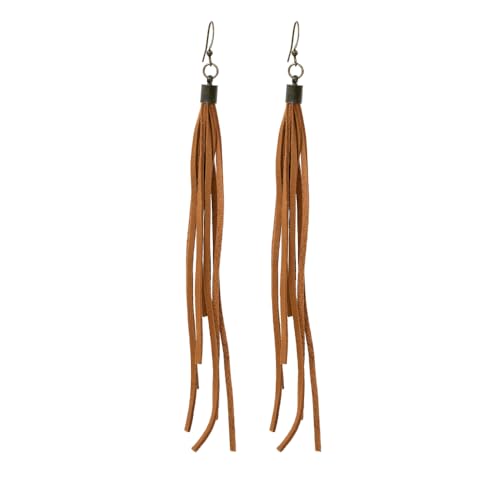 Handmade Genuine Leather Earrings for Women – Long Teardrop Boho Dangles, Lightweight Statement Fashion Jewelry - style: Springs-Tan