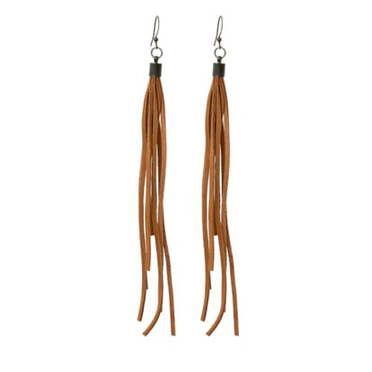 Handmade Genuine Leather Earrings for Women – Long Teardrop Boho Dangles, Lightweight Statement Fashion Jewelry - style: Springs-Tan