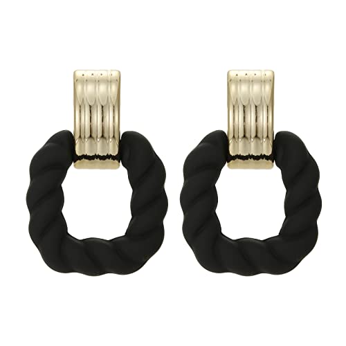 RUOFFETA Rectangle Earrings for Women, Acrylic Square Earrings Twisted Geometric Statement Jewelry - color: Black Gold