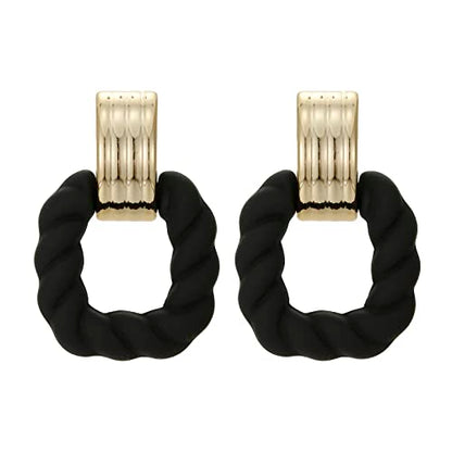 RUOFFETA Rectangle Earrings for Women, Acrylic Square Earrings Twisted Geometric Statement Jewelry - color: Black Gold