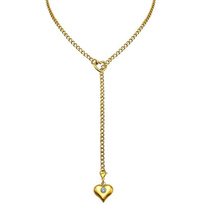 Heart Layer Pendant Necklace for Women, Adjustable Slip Chain with Colorful Gemstone & Heart Clasp - color: Gold-Blue