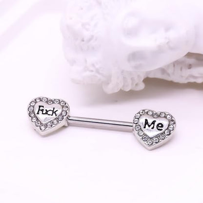 VERAMI 14G 16G Bat Devil Heart Nipple Rings Stainless Steel Heart Nipple Barbell Rings Tongue Rings Body Piercing for Women Men - color: silver CF