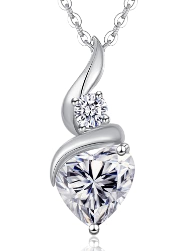 ANDSO Heart Moissanite Necklaces Birthday Jewelry Gifts for Women | S925 Silver /Gold Plating Birthstone Necklace, Ideal Anniversary Christmas Valentine Present for Mom Wife Her Girlfriend - style: White Gold Plated Stainless Steel-2 Carat