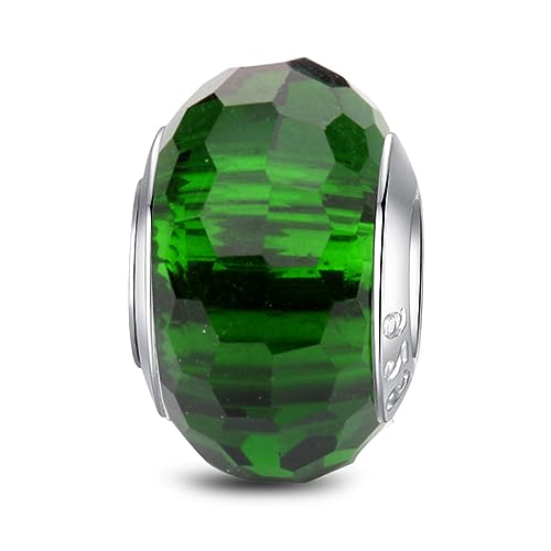 MICOO 925 Sterling Silver Charms for Bracelets,Fashion DIY Dangle Pendants Beads Simulated Birthstone Charms,Birthday Gifts for Women - color: 1 Green Charms
