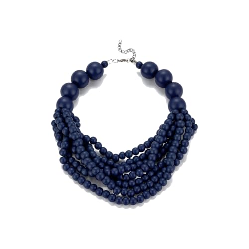 COLORFUL BLING Boho African Wooden Beaded Strands Necklace Ethnic Layered Chunky Collar Choker Wood Necklace for Women Hip Hop Statement Jewelry - color: deep blue