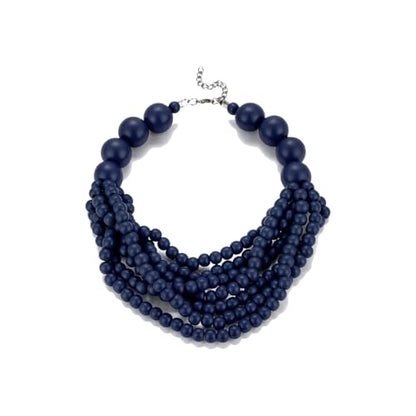 COLORFUL BLING Boho African Wooden Beaded Strands Necklace Ethnic Layered Chunky Collar Choker Wood Necklace for Women Hip Hop Statement Jewelry - color: deep blue