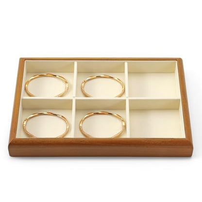 Oirlv Wood 6-Compartment Jewelry Tray | Solid Wood Frame, Soft Microfiber Lining, Holds Rings/Earrings/Bracelets, Sturdy and Attractive, Great for Drawers - color: Cream, size: 6 grid