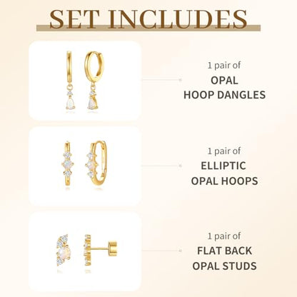 Opal Earrings Set for Women, Birthday Gift for Her, Sterling Silver | 14K Gold Plated, Hypoallergenic S925 Opal Hoop Stud Earrings for Women with Sensitive Ears, Dainty earring Stacks—Trendy Opals Jewelry 2026 - color: Gold Opal Hoop