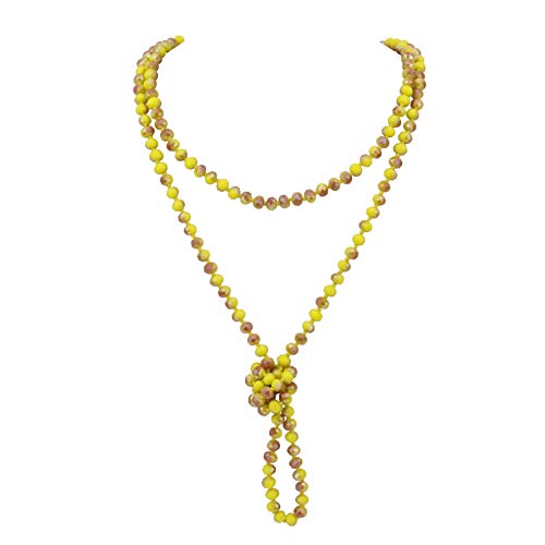 Firstmeet Fashion Beads Rope Knot Long Beaded Necklace Versatile 60" Strand Costume Jewelry for Women - color: XL-1182-Half Colorful Yellow