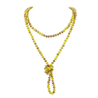 Firstmeet Fashion Beads Rope Knot Long Beaded Necklace Versatile 60" Strand Costume Jewelry for Women - color: XL-1182-Half Colorful Yellow