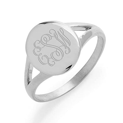 EVE'S ADDICTION Split Band Stainless Steel Oval Signet Ring - Gifts for Mom