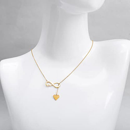 18K Gold Plated Stainless Steel Bee Honeycomb Pendant Necklace, Adjustable Y Lariat Conch/Guitar/Horseshoe Necklace for Women - color: Gold, style: Infinity Heart