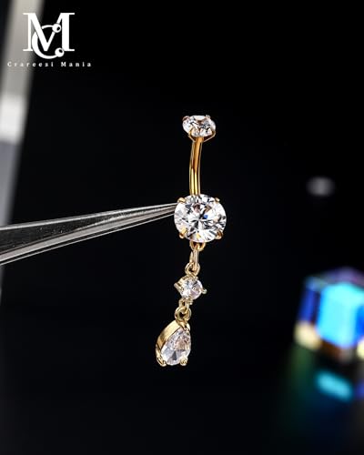 Belly Button Rings Pack 14G Belly Piercing Jewelry 316L Stainless Steel Belly Rings for Women 3PCS Navel Piercing Jewelry - color: Gold