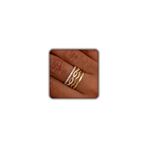 FISSEN JEWELRY 5PCS Gold Rings for Women, Dainty 14K Gold Plated Finger Rings, Trendy Stackable Thumb Pinky Midi Ring Set, Hypoallergenic Band Non Tarnish Jewelry Gifts Fashion Accessories Size 6-10 - color: CZ Stack Rings-2-4Pcs, size: 8