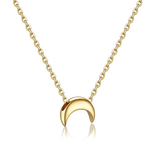 PROSILVER 925 Sterling Silver Necklace for Women Dainty Pendant Necklace | Hypoallergenic 925 Sterling Silver, Cute Small Pendant, Star/Heart/Moon/Triangle/Bar/Round Necklace Silver with Gift Box - color: 02 Gold, style: 05 Moon