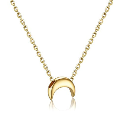 PROSILVER 925 Sterling Silver Necklace for Women Dainty Pendant Necklace | Hypoallergenic 925 Sterling Silver, Cute Small Pendant, Star/Heart/Moon/Triangle/Bar/Round Necklace Silver with Gift Box - color: 02 Gold, style: 05 Moon