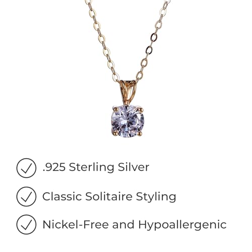 Amazon Essentials Plated Sterling Silver Cubic Zirconia Round Cut Solitaire Pendant Necklace, 18" - color: Yellow Gold, size: 8 mm