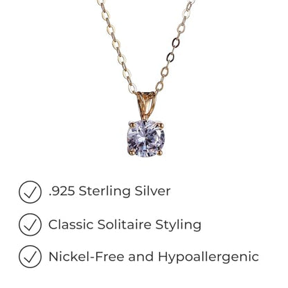 Amazon Essentials Plated Sterling Silver Cubic Zirconia Round Cut Solitaire Pendant Necklace, 18" - color: Yellow Gold, size: 8 mm