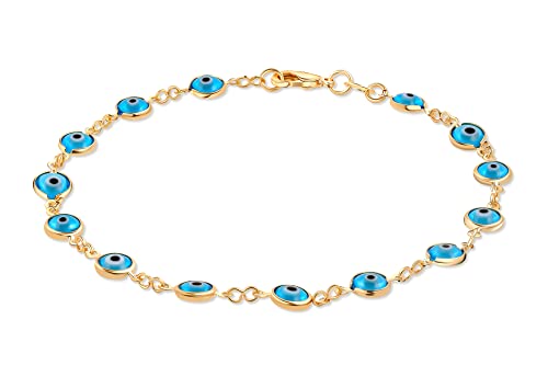 Barzel 18k Gold Plated Evil Eye Anklet Bracelet - Made In Brazil - color: Aqua