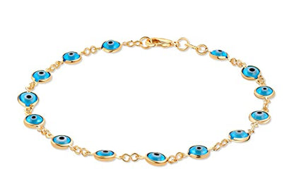 Barzel 18k Gold Plated Evil Eye Anklet Bracelet - Made In Brazil - color: Aqua