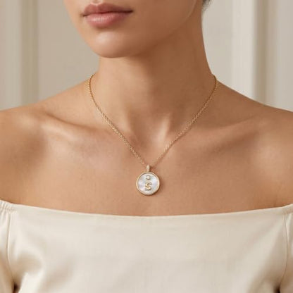 Initial Necklaces for Women Mother of Pearl Gold Letter Necklace Pendant - color: Letter S