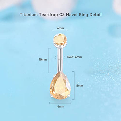 limerencia 14G G23 Titanium Belly Button Ring with Small Teardrop Cubic Zirconia 10mm Internally Threaded Navel Piercing Jewelry - color: Champagne CZ