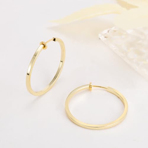 Clip On Hoop Earrings For Women No Piercing Earrrings Spring Hoops for Non-Pierced Ears - color: 3.5cm/1.37"-gold