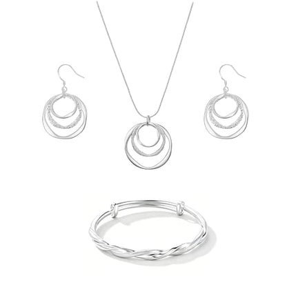 3 Pack Silver Jewelry Sets for Women, Boho Necklace & Earring & Adjustable Bracelet