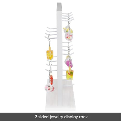 Ikee Design 5 Tiers Free Assemble Wooden Jewelry Display Rack with 20 Removable Metal Hooks,Earring Card Display Stand,Jewelry Organizer,Bracelet Organizer,Keychain Display Stand,Wash White | Wooden 5 Tiers Jewelry Display Rack with Hooks: Comes with 20 r