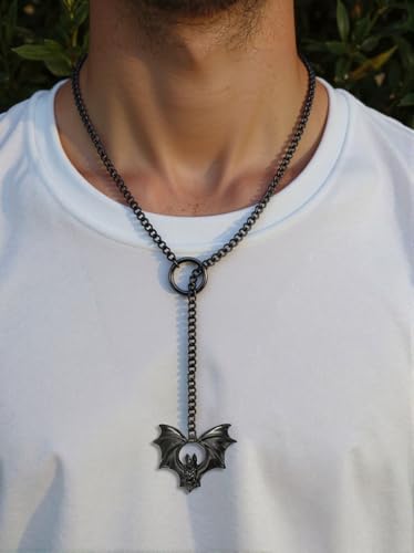 Choker Necklace for Women Gothic Goth Stainless Steel Slip Chain Chunky Long Drop Mens Punk Necklace Jewelry Gift - style: Black Bat