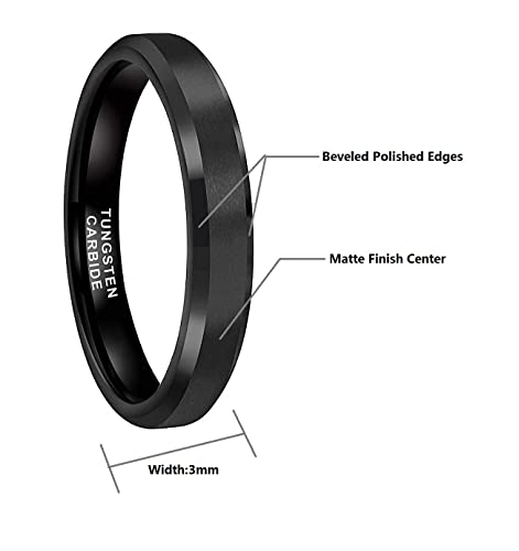 CROWNAL 3mm 5mm 7mm 9mm Tungsten Rings for Men Women Black/Silver/Gunmetal/Gold Beveled Polished Edges Matte Finish Comfort Fit 4-17 - color: Black 3mm