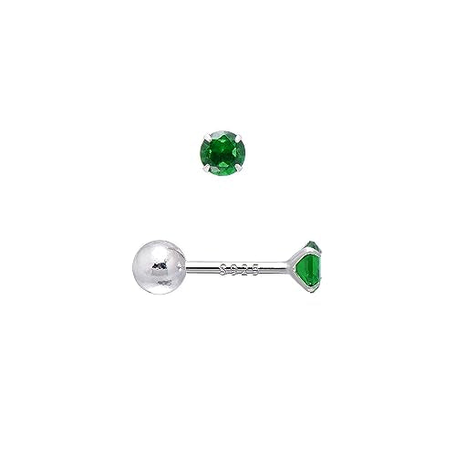 Screw Back Sterling Silver Cubic Zirconia Earrings Studs 3 MM - color: Green