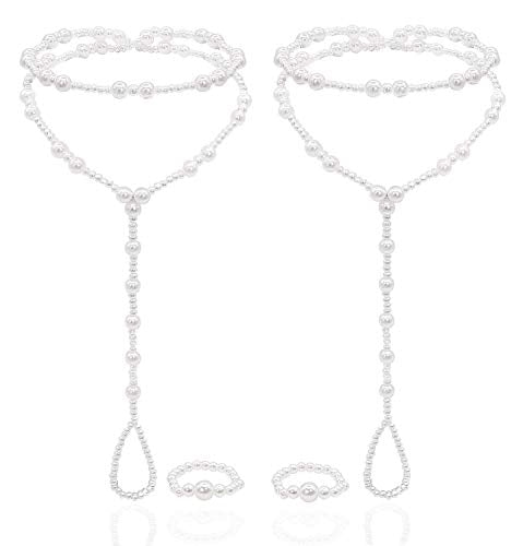 Bellady 2 Pcs Womens Beach Imitation Pearl Barefoot Sandal Foot Jewelry Anklet Chain