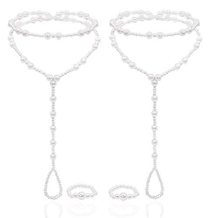 Bellady 2 Pcs Womens Beach Imitation Pearl Barefoot Sandal Foot Jewelry Anklet Chain