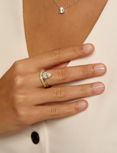 EAMTI 925 Sterling Silver Wedding Bands for Women Cubic Zirconia Wave Stackable CZ Curved Eternity Engagement Promise Gold Rings Size 4-10 - color: Brass-Gold