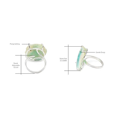 Geode Ring Set with Agate and Quartz Crystals,Stone Sizes 25-30mm - color: Green, style: 1