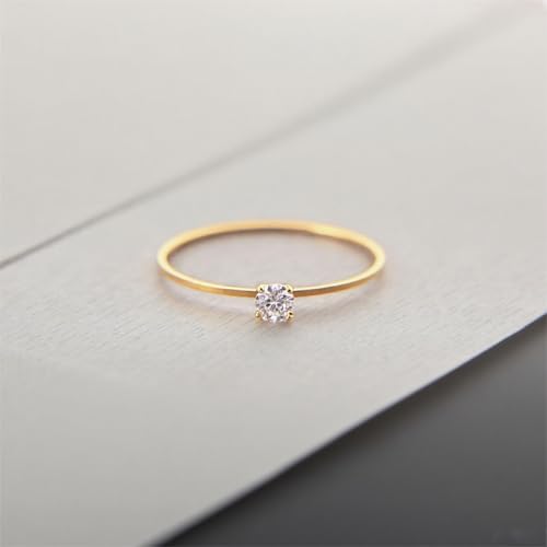 Women Stainless Steel Solitaire Stackable Ring Non Tarnish - color: 1mmGold + Silver + Rose Gold, size: 9