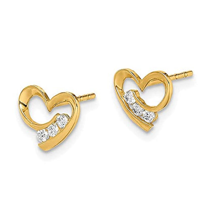 14K Yellow Gold Cubic Zirconia Heart Earrings | Length- 0.28 in
