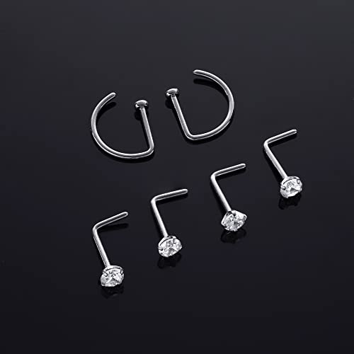 VOJO G23 Titanium 20G Nose Rings Hoops L Shaped Screw Nose Studs Diamond Small Piercing Jewelry for Women Men - color: 4 L shaped +2 Nose Rings,20G