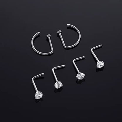 VOJO G23 Titanium 20G Nose Rings Hoops L Shaped Screw Nose Studs Diamond Small Piercing Jewelry for Women Men - color: 4 L shaped +2 Nose Rings,20G