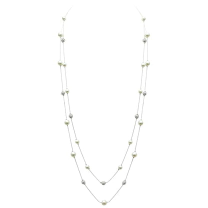 S SUSANN Costume Layered Twisted Gold Pearl Necklace Choker Chunky Glass Statement Pearl Necklace and Earring set, good gift for women Faux pearl necklace set - style: long brass chain pearl bead necklace