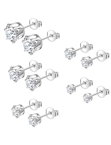925 Sterling Silver Stud Earrings Set of 5 Pairs Hypoallergenic 18K Gold Cubic Zirconia Earrings for Women Men Sparkling Fancy Gift - color: Advanced version - Platinum - 5 pairs