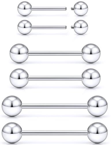 16G 14G 12G Nipple Piercings Tongue Rings Externally/Internally Threaded Hypoallergenic 316L Surgical Steel Nipple Tongue Barbell Piercing Jewelry for Women Men 12mm 14mm 16mm 19mm 22mm - color: 16G/Internally Threaded/12mm-16mm Bars/5mm Balls