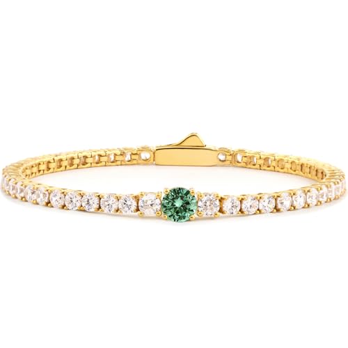 STORYJEWELLERY Birthstone Bracelets for Women, Tennis Bracelets for Women, Gold Plated Cubic Zirconia Bracelet, Lab-Grown Birthstone Jewelry - color: 05. May, size: Length 6.5"