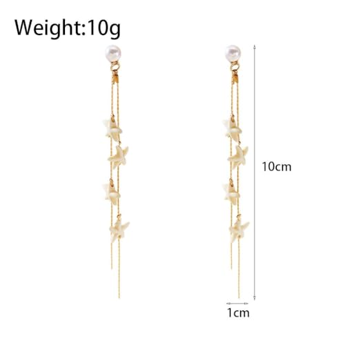 Boho Ocean Shell Starfish Beaded Long Drop Earrings for Women,Tropical Faux Pearl Tassel Dangle Statement Earrings Beach Vacation Fashion Jewelry