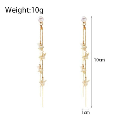 Boho Ocean Shell Starfish Beaded Long Drop Earrings for Women,Tropical Faux Pearl Tassel Dangle Statement Earrings Beach Vacation Fashion Jewelry