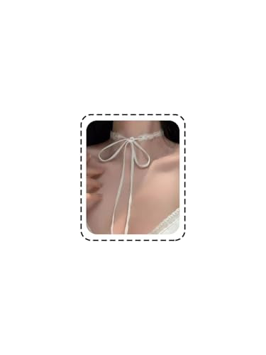 Bravace Lace Bow Choker Necklace for Women Adjustable Long Ribbon Tie Collar Elegant Black White Retro Lolita Gothic Party Neck Jewelry Romantic Lace Choker Daily Wear & Party Accessory Gift - color: White